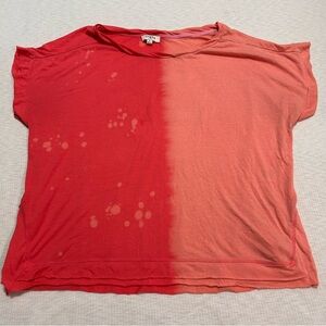 Umgee‎ Womens M Top Orange Pink Colorblock Splatter Dye Frayed Hem And Sleeve